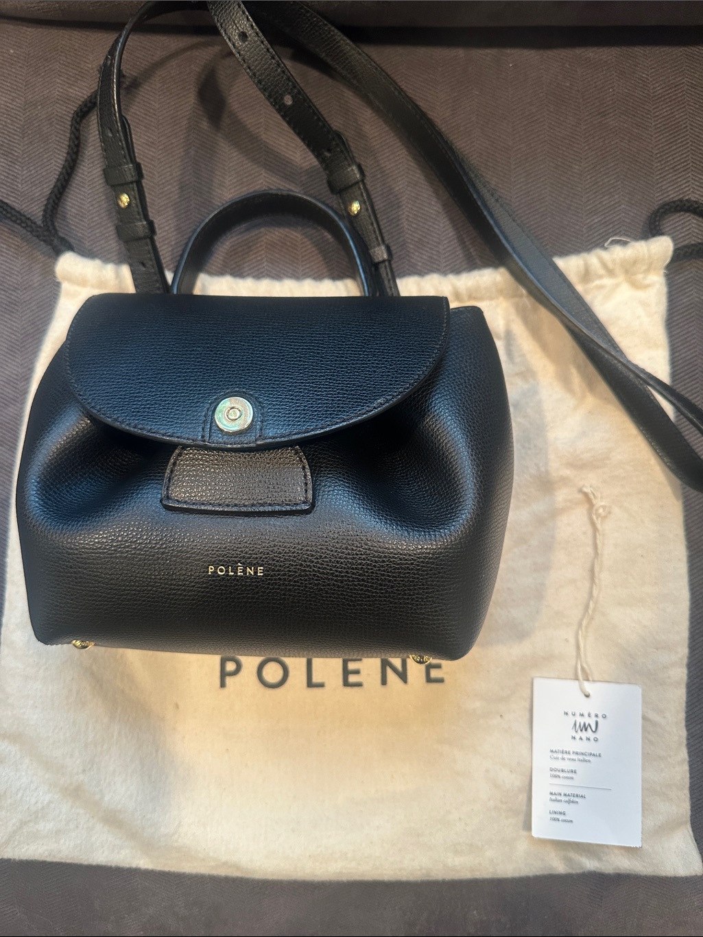 Polene Small Black Leather Top-Handle Crossbody Bag